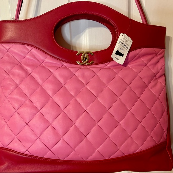 CHANEL Lambskin Quilted Large 31 Hand Bag Pink Light Red Women's Authentic Cert. - Picture 5 of 15